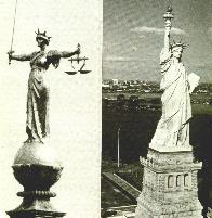 [British and U.S. statues (Justice, Liberty)]